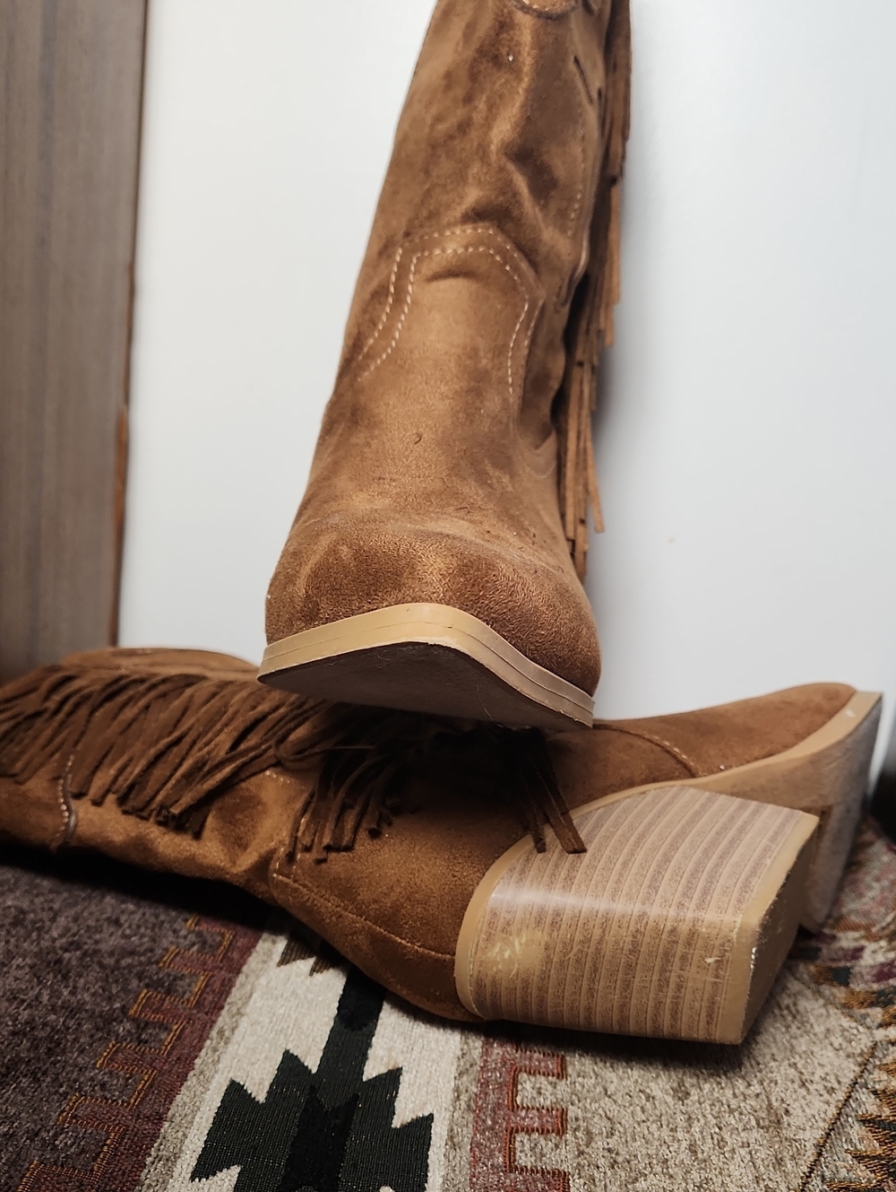 Brown Heeled Western Boots With Fringe - Picture 5 of 6